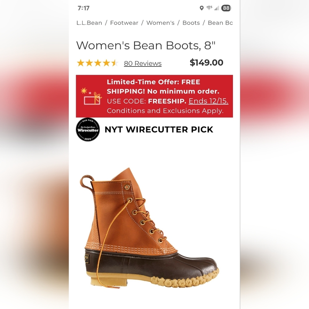 LL Bean 8" Bean Boot